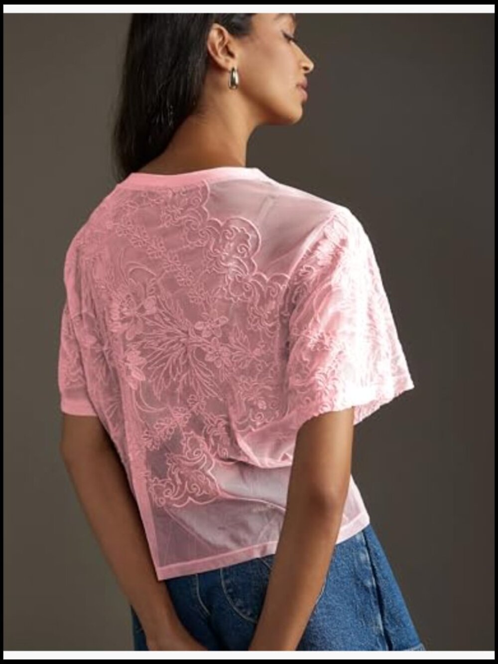 Sheer Lace Tunic Blouse Y2K Embroidered See Through Layering Top Summer Beach - Picture 5 of 7